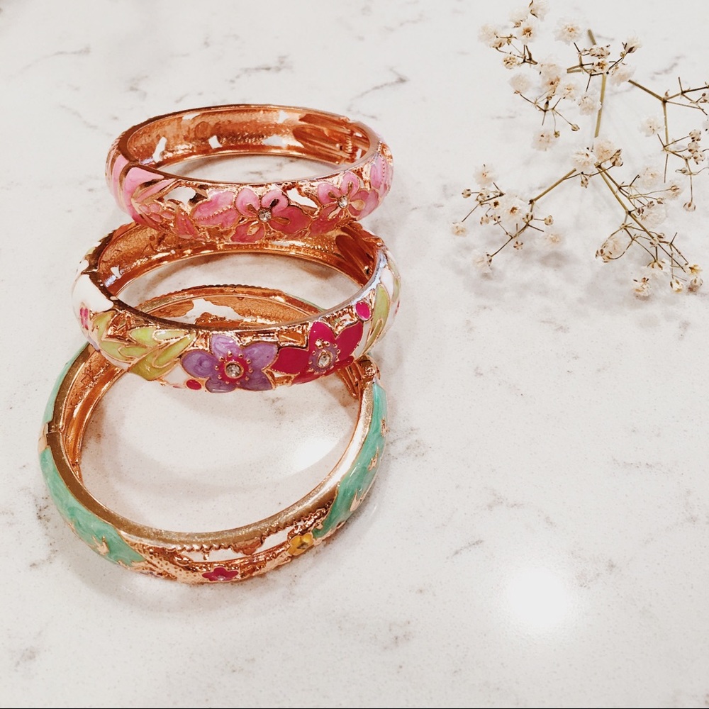 3 Color-Assorted Floral Bracelets